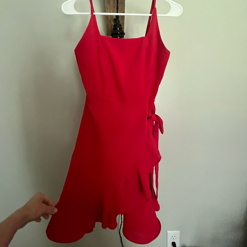 Amazon Red Ruffle Wrap Dress, Small